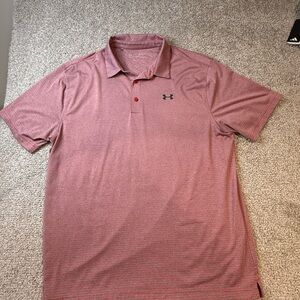Under Armour Men's Red and Grey striped Polo
